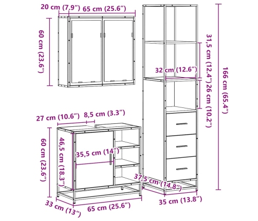 Juego de muebles de baño 3 pzas madera contrachapada negro