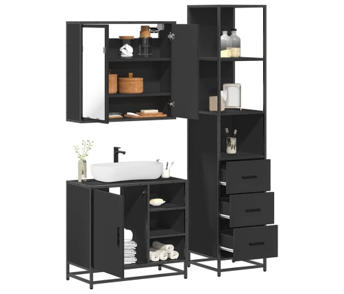 Juego de muebles de baño 3 pzas madera contrachapada negro