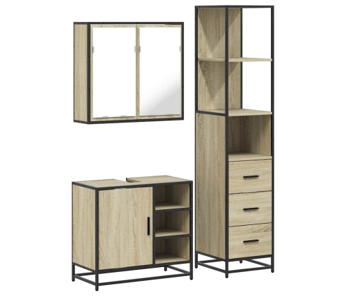 Set de muebles de baño 3 pzas madera contrachapada roble Sonoma