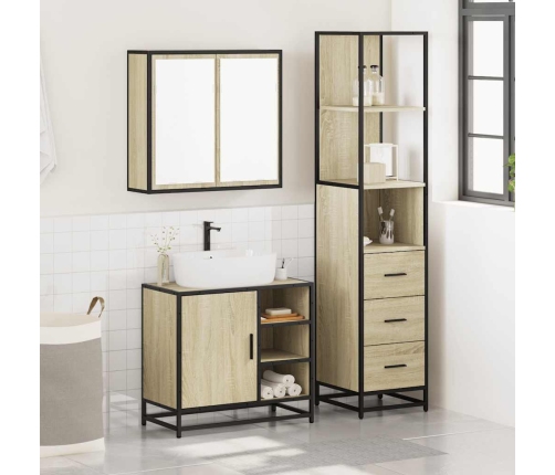 Set de muebles de baño 3 pzas madera contrachapada roble Sonoma