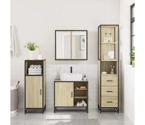 Set de muebles de baño 3 pzas madera contrachapada roble Sonoma