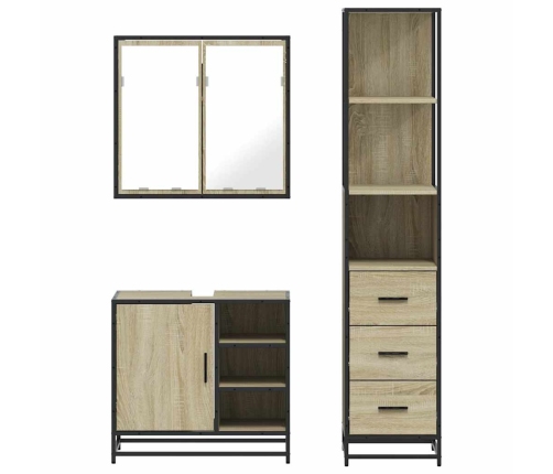 Set de muebles de baño 3 pzas madera contrachapada roble Sonoma