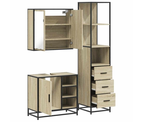 Set de muebles de baño 3 pzas madera contrachapada roble Sonoma