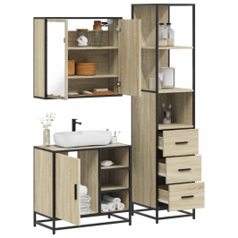 Set de muebles de baño 3 pzas madera contrachapada roble Sonoma