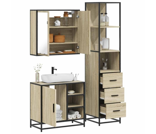 Set de muebles de baño 3 pzas madera contrachapada roble Sonoma