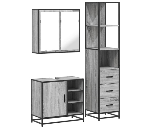 Set de muebles de baño 3 pzas madera contrachapada gris sonoma