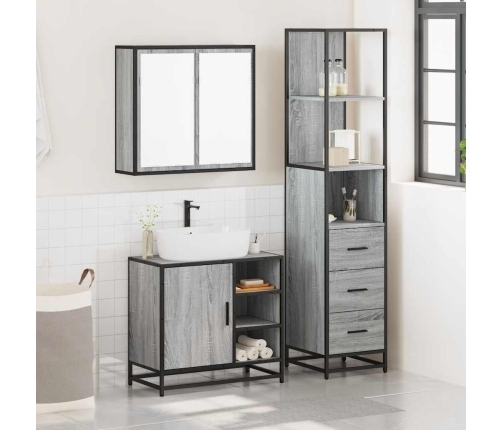 Set de muebles de baño 3 pzas madera contrachapada gris sonoma