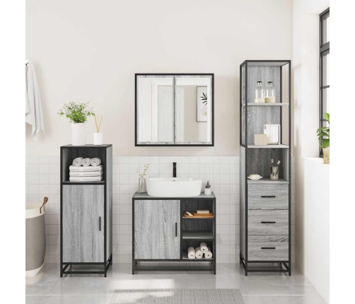 Set de muebles de baño 3 pzas madera contrachapada gris sonoma