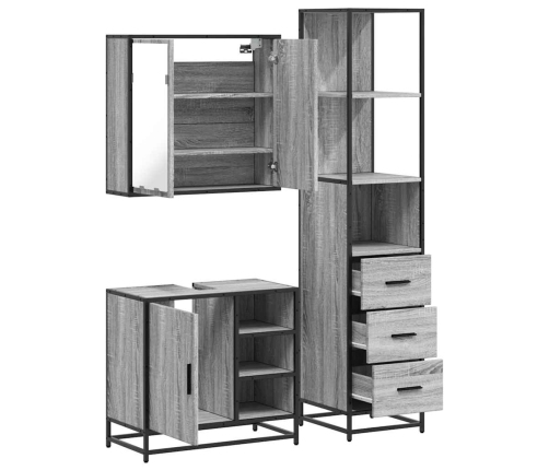 Set de muebles de baño 3 pzas madera contrachapada gris sonoma