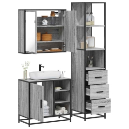 Set de muebles de baño 3 pzas madera contrachapada gris sonoma