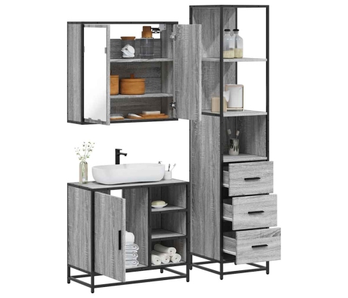 Set de muebles de baño 3 pzas madera contrachapada gris sonoma