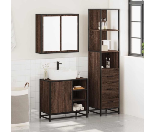 Set de muebles baño 3 pzas madera contrachapada roble marrón