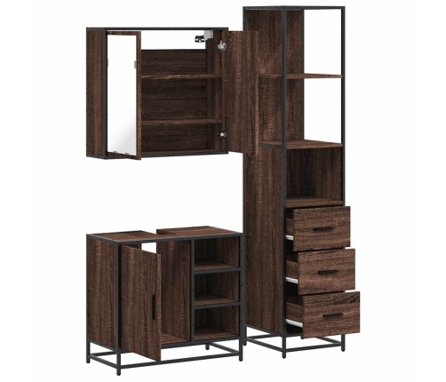 Set de muebles baño 3 pzas madera contrachapada roble marrón