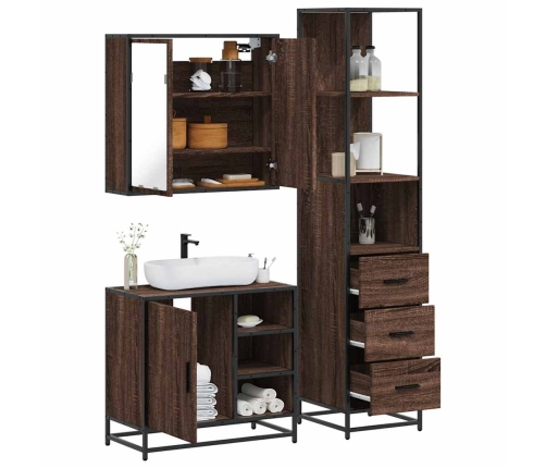 Set de muebles baño 3 pzas madera contrachapada roble marrón