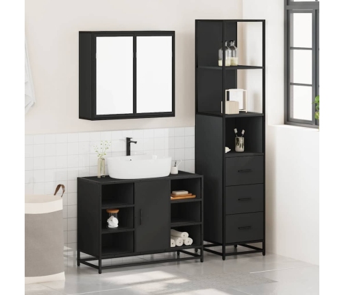 Juego de muebles de baño 3 pzas madera contrachapada negro