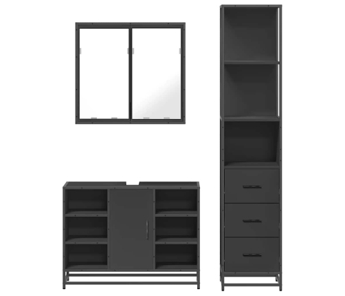 Juego de muebles de baño 3 pzas madera contrachapada negro