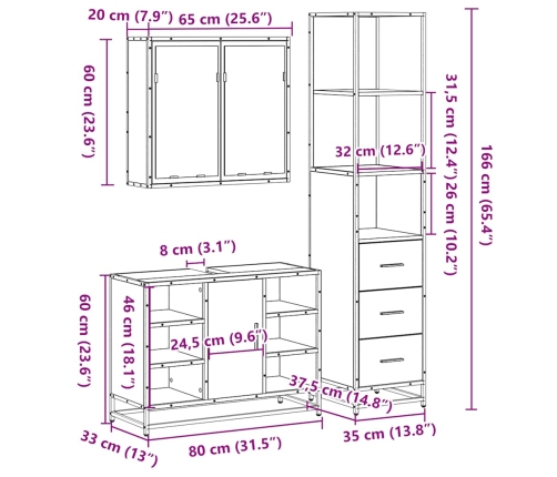 Juego de muebles de baño 3 pzas madera contrachapada negro