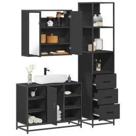 Juego de muebles de baño 3 pzas madera contrachapada negro