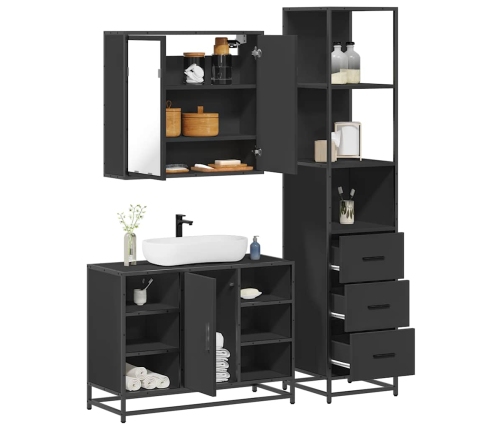 Juego de muebles de baño 3 pzas madera contrachapada negro