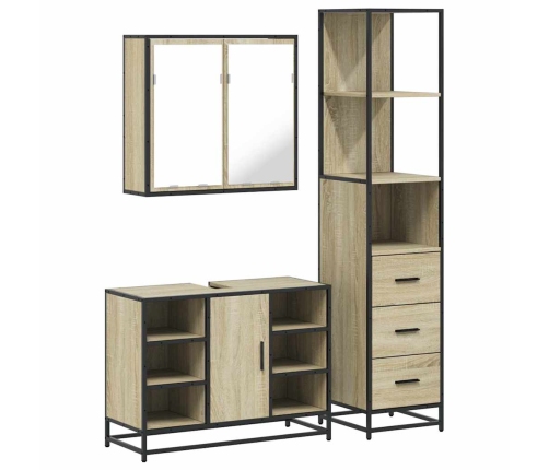 Set de muebles de baño 3 pzas madera contrachapada roble Sonoma