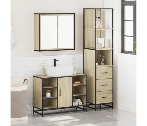 Set de muebles de baño 3 pzas madera contrachapada roble Sonoma