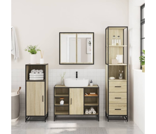 Set de muebles de baño 3 pzas madera contrachapada roble Sonoma