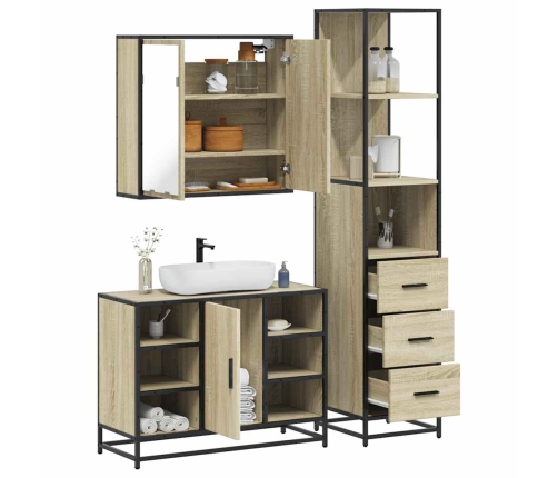 Set de muebles de baño 3 pzas madera contrachapada roble Sonoma