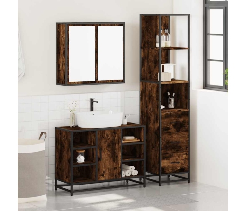 Set de muebles baño 3 pzas madera contrachapada roble ahumado