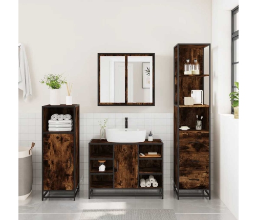 Set de muebles baño 3 pzas madera contrachapada roble ahumado