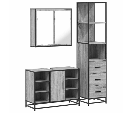 Set de muebles de baño 3 pzas madera contrachapada gris sonoma