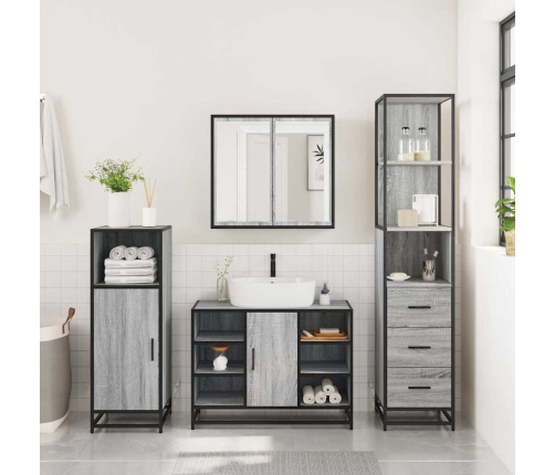 Set de muebles de baño 3 pzas madera contrachapada gris sonoma