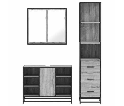 Set de muebles de baño 3 pzas madera contrachapada gris sonoma