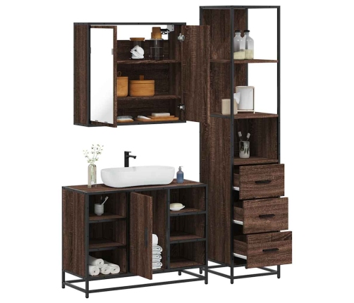 Set de muebles baño 3 pzas madera contrachapada roble marrón