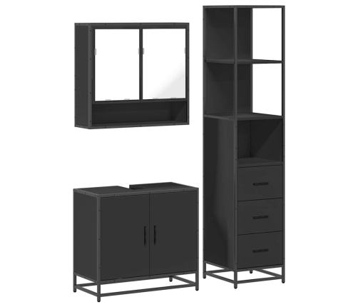 Juego de muebles de baño 3 pzas madera contrachapada negro