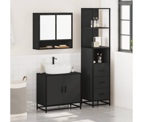 Juego de muebles de baño 3 pzas madera contrachapada negro