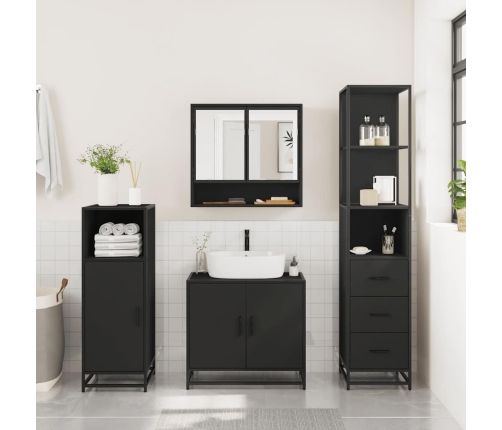 Juego de muebles de baño 3 pzas madera contrachapada negro