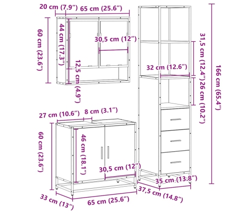 Juego de muebles de baño 3 pzas madera contrachapada negro