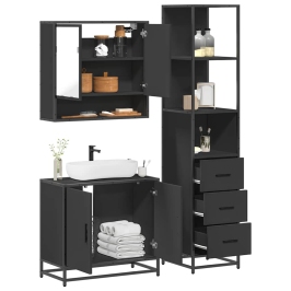 Juego de muebles de baño 3 pzas madera contrachapada negro