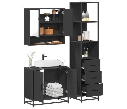 Juego de muebles de baño 3 pzas madera contrachapada negro