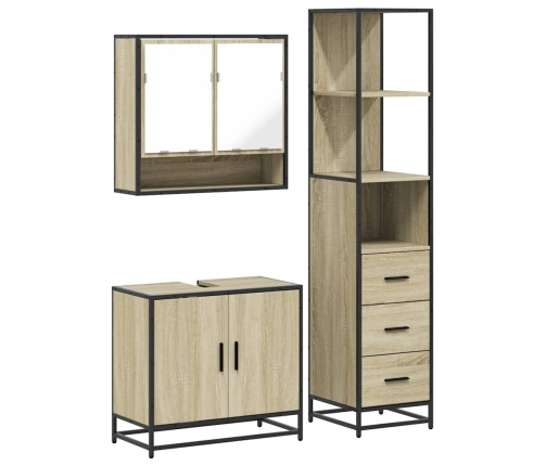 Set de muebles de baño 3 pzas madera contrachapada roble Sonoma