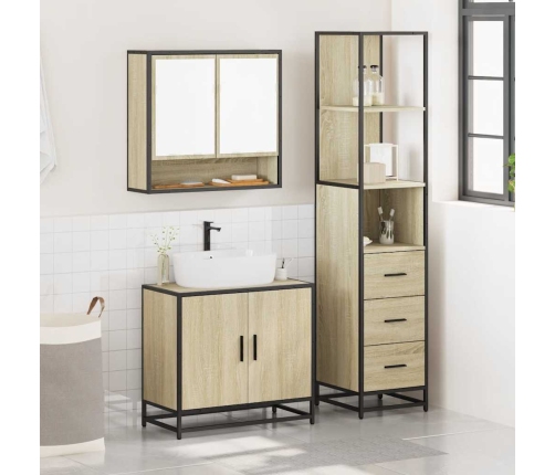 Set de muebles de baño 3 pzas madera contrachapada roble Sonoma