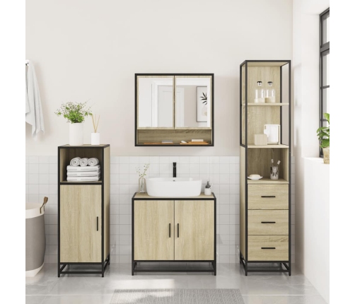 Set de muebles de baño 3 pzas madera contrachapada roble Sonoma