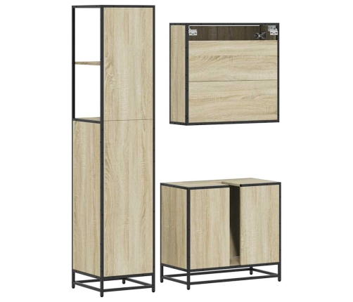 Set de muebles de baño 3 pzas madera contrachapada roble Sonoma