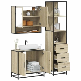 Set de muebles de baño 3 pzas madera contrachapada roble Sonoma