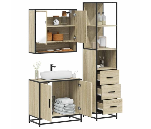 Set de muebles de baño 3 pzas madera contrachapada roble Sonoma