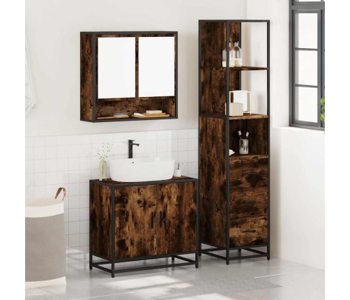 Set de muebles baño 3 pzas madera contrachapada roble ahumado