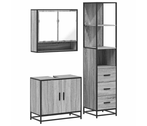 Set de muebles de baño 3 pzas madera contrachapada gris sonoma