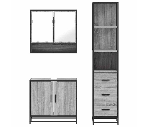 Set de muebles de baño 3 pzas madera contrachapada gris sonoma