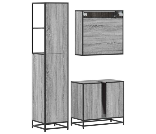 Set de muebles de baño 3 pzas madera contrachapada gris sonoma