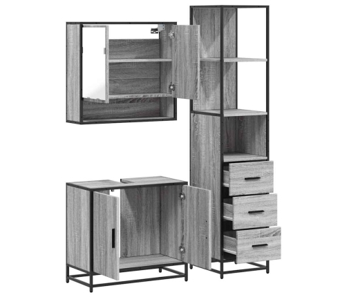 Set de muebles de baño 3 pzas madera contrachapada gris sonoma